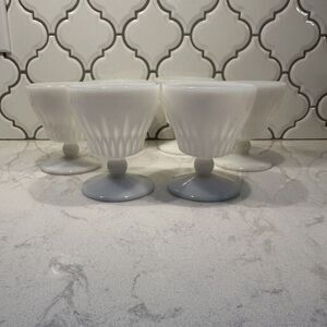 6 Vintage Hazel Atlas Starlite Milk Glass Pedestal Footed Goblets